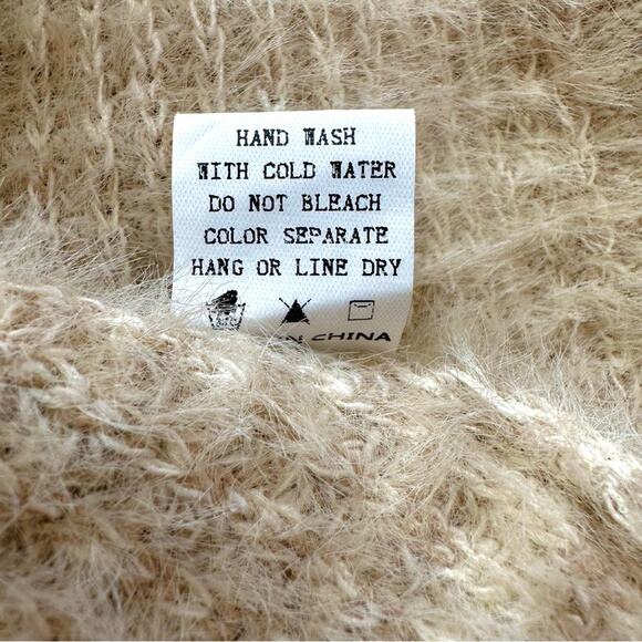 Debut Cardigan Taupe Cream Stripe Open Front Eyelash Soft Cardigan Sweater Small - Picture 11 of 12